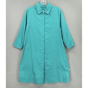 Perlavera Dress Medium Green Shirt Collared 3/4 Sleeve Knee Length A-Line Cotton
